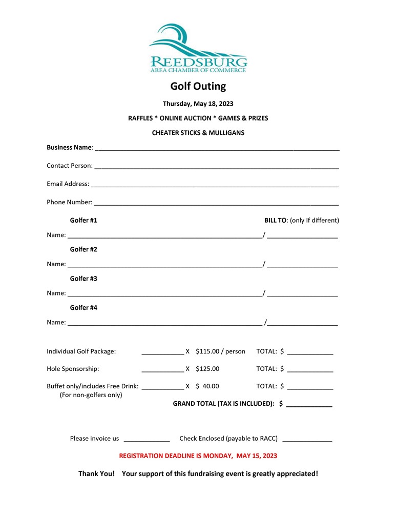 KK Golf Outing Registration Form 2023