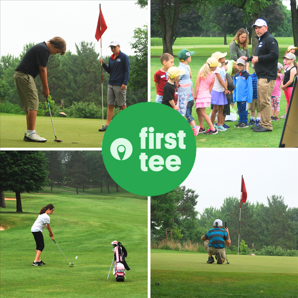 first tee collage with logo